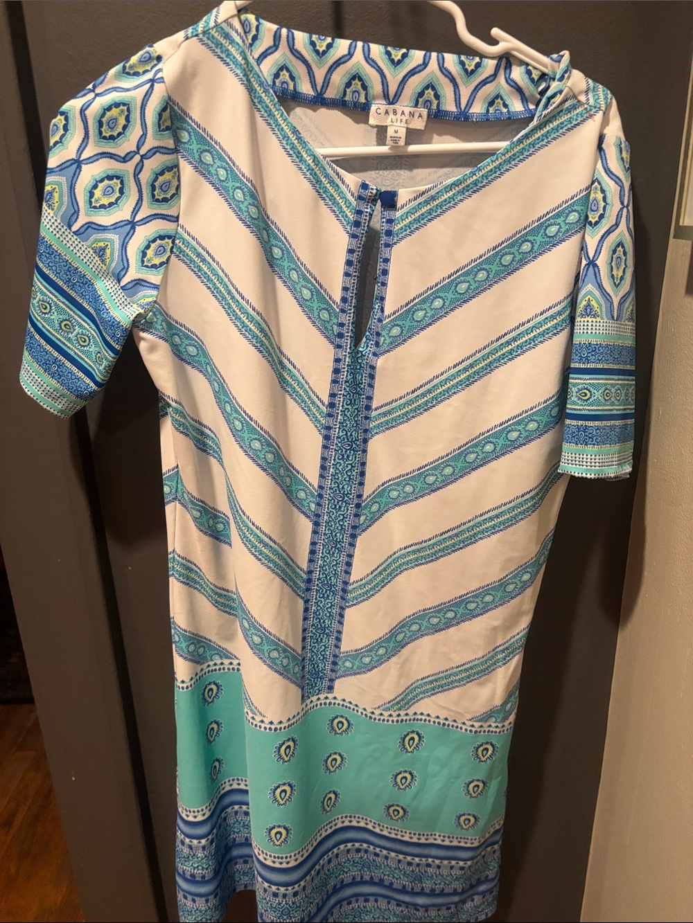 Cabana Life White Dress with Blue and Turquoise Geometric Print